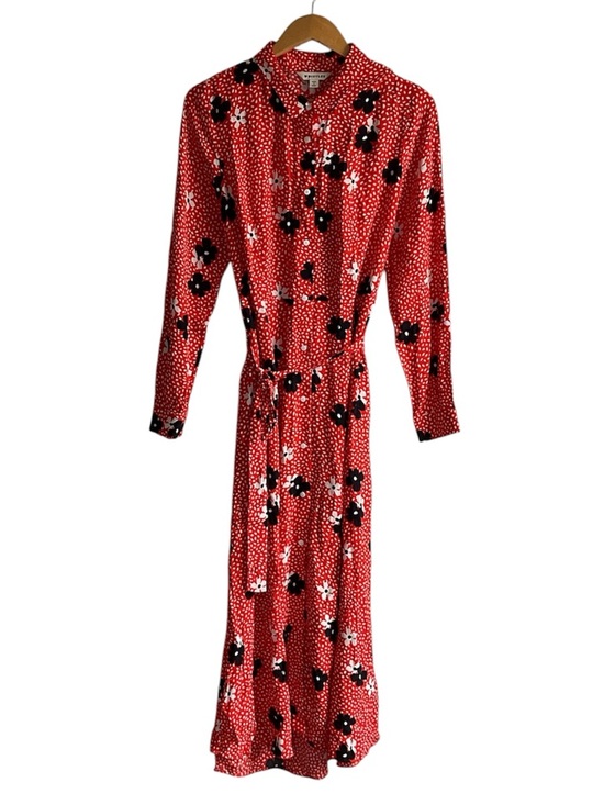Whistles Confetti Floral Shirt Dress Red Orange Floral Long-Sleeve Midi Dress, 8 - Picture 4 of 14